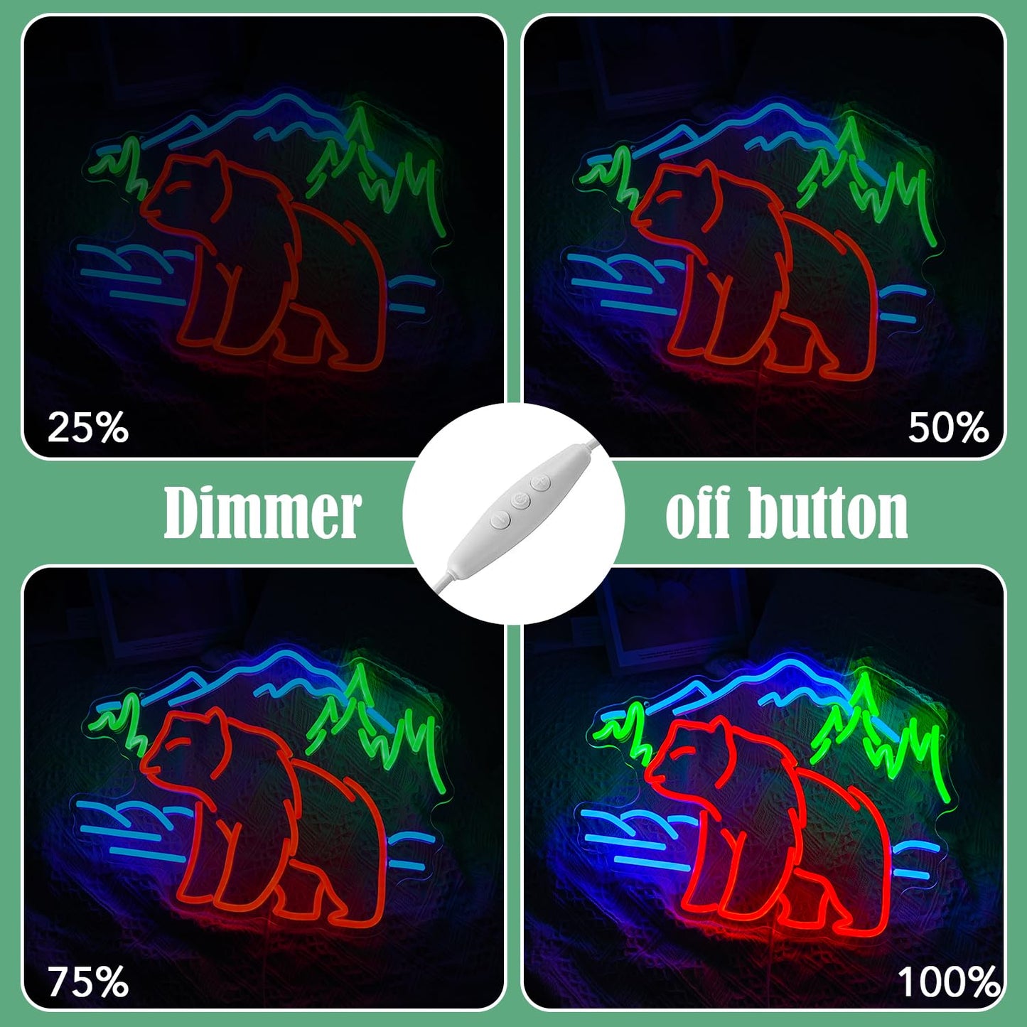 JLEWUINH Bear Neon Sign for Wall Decor Dimmable Mountain LED Neon Light Bear Mountains Neon Light Signs Powered by USB for Living Room Hotel Zoo Neon Decor(16.5”*12.6”)