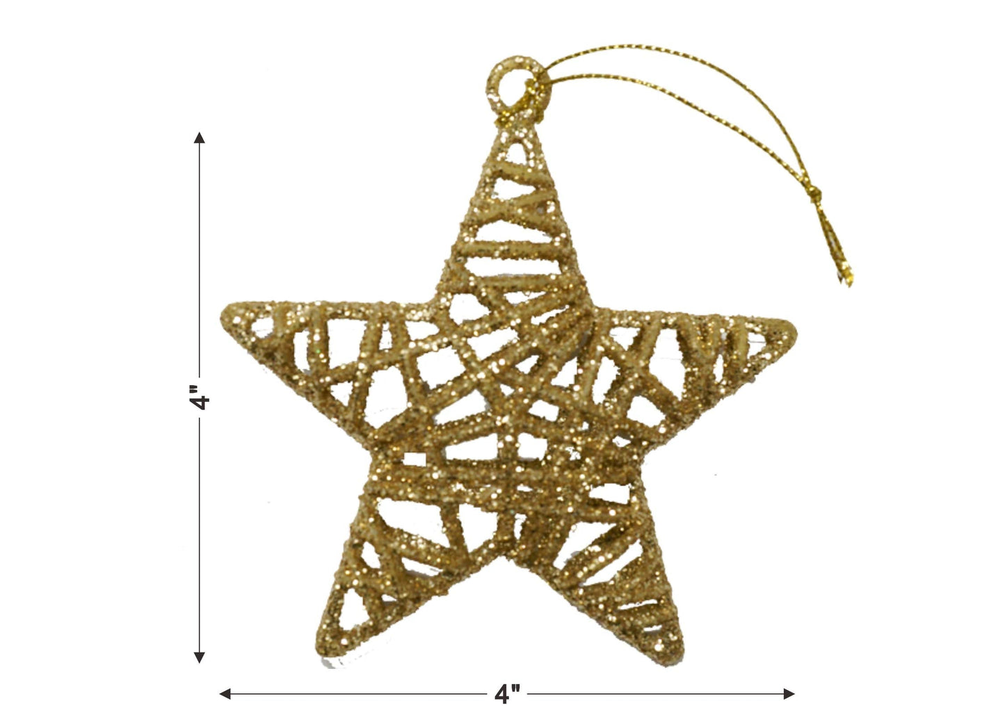 Christmas Traditions 4 inch 3D Gold Glittered Rattan Star Ornaments Hanging Tree/X'Mas Gifts/X'Mas Table Decorations (Set of 8)