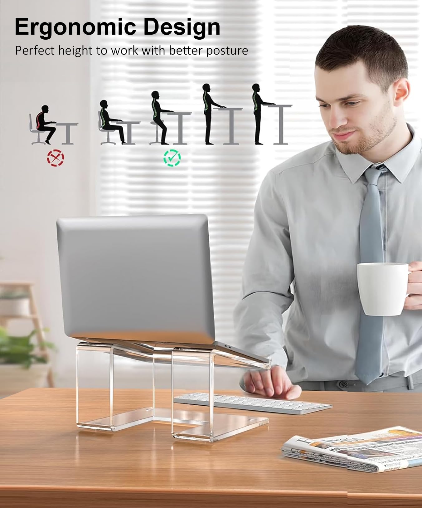 FUCDTEFC Acrylic Laptop Stand for Desk, Laptop Riser for 10-17.3 Inch Laptops, Ergonomic Computer Stand Holder Compatible with Macbooks and Notebooks