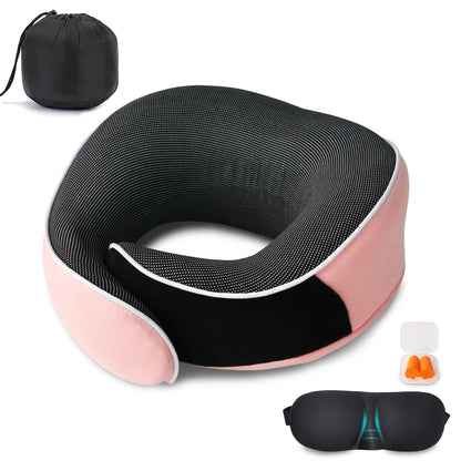 Neck Pillow for Travel, Airplane Memory Foam Plane Pillow Adjustable 12-18", Lightweight Breathable Flight Pillow with Pouch, Office & Car Use, Durable Washable Fabric Pink