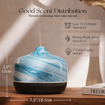 Porseme 500ml Essential Oil Diffuser, Aroma Ultrasonic Humidifier with Remote Control, BPA Free, Auto Shut-Off, Timer Setting for Large Room Sleeping Yoga
