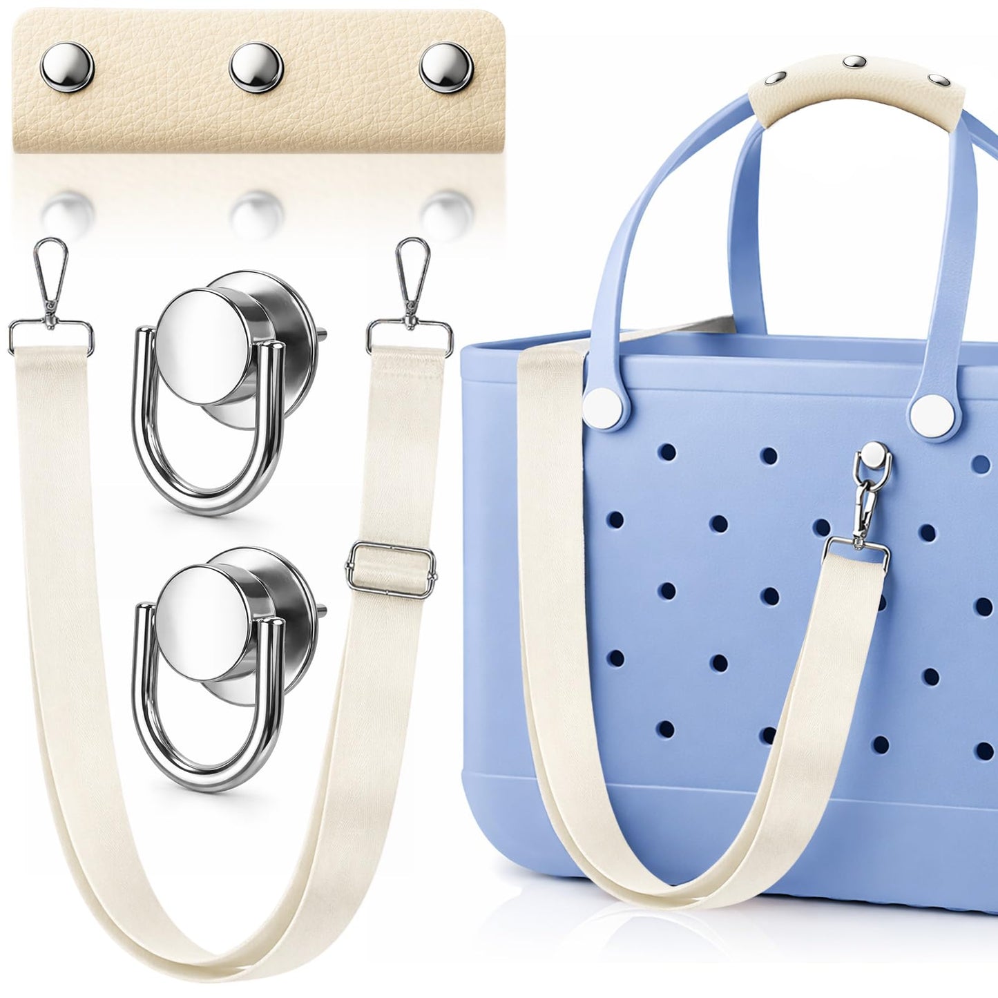 Crossbody Strap for Bogg Bag, Adjustable Shoulder Strap with Sturdy Metal Connectors, Non-Slip Leather Handle Wrap for XL Medium Bog Bag Compatible with Simply Southern& Simple Modern Beach Tote Bag
