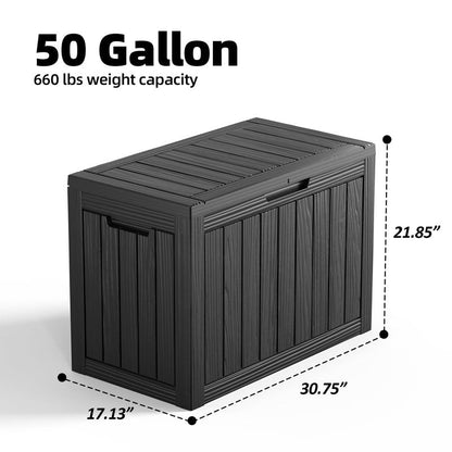 GGYI 50 GallonOutdoor Storage Box,Resin Deck Boxes Waterproof, IndoorOutdoor Bin for Package Delivery, Patio Cushions, Gardening Tools, Lockable, UV Resistant