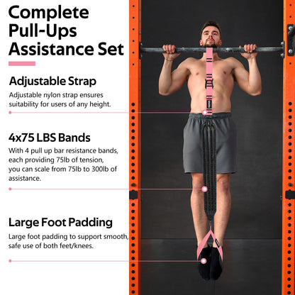 Pull Up Assistance Bands Set, Heavy Duty Adjustable Pull Up Assist Band with Feet Rest, Strength Training Bands for Home Gym Fitness, Pull-Up Bar, Calisthenics and Body Stretching