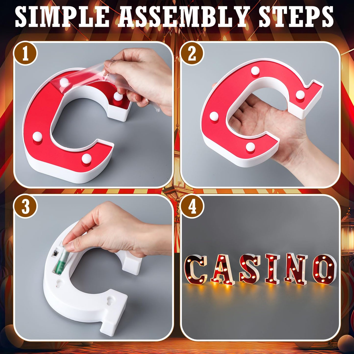 Aurelema Circus 6.3" Light up Letters Sign Party Decorations Battery Powered Marquee Lighted Sign LED Alphabet Letter Lights for Christmas Night Party Birthday Home Tabletop Decor Supplies