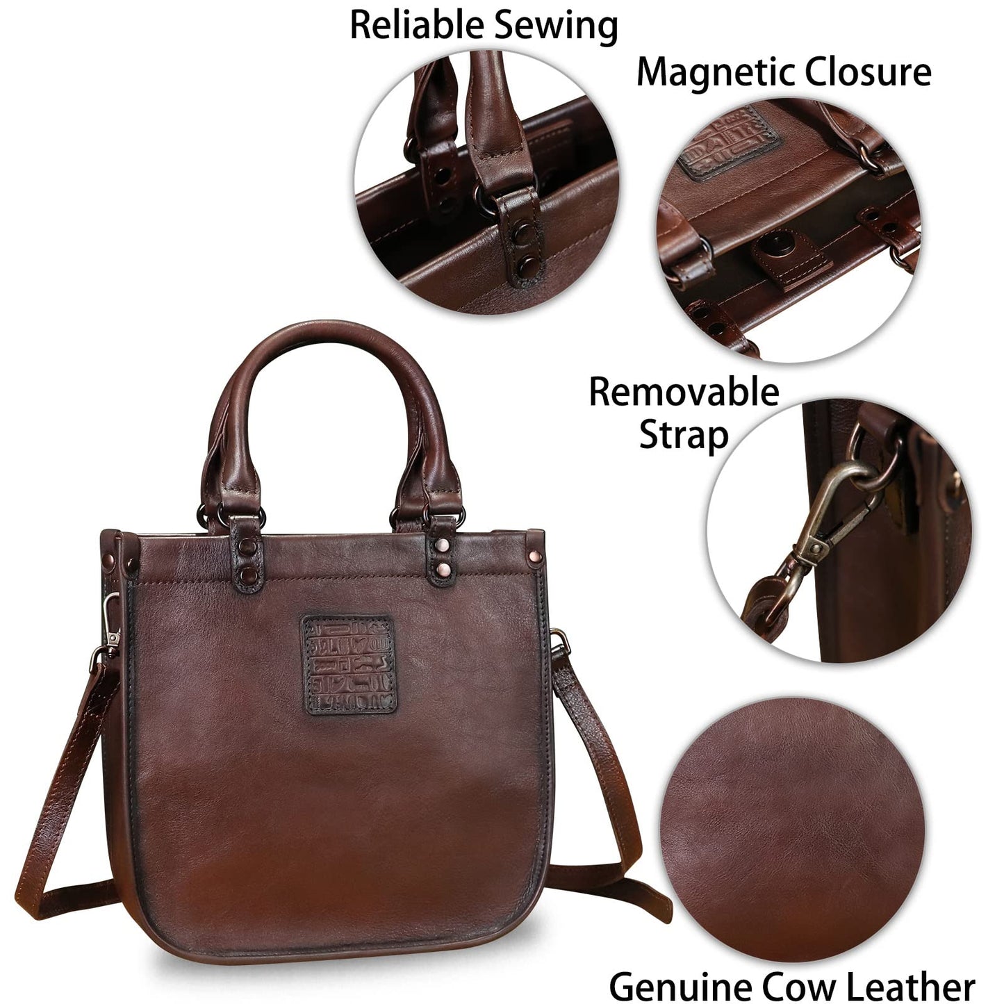Genuine Leather Top Handle Handbag Purse for Women Vintage Over the Shoulder Bag Handmade Crossbody Satchel (Coffee) Medium