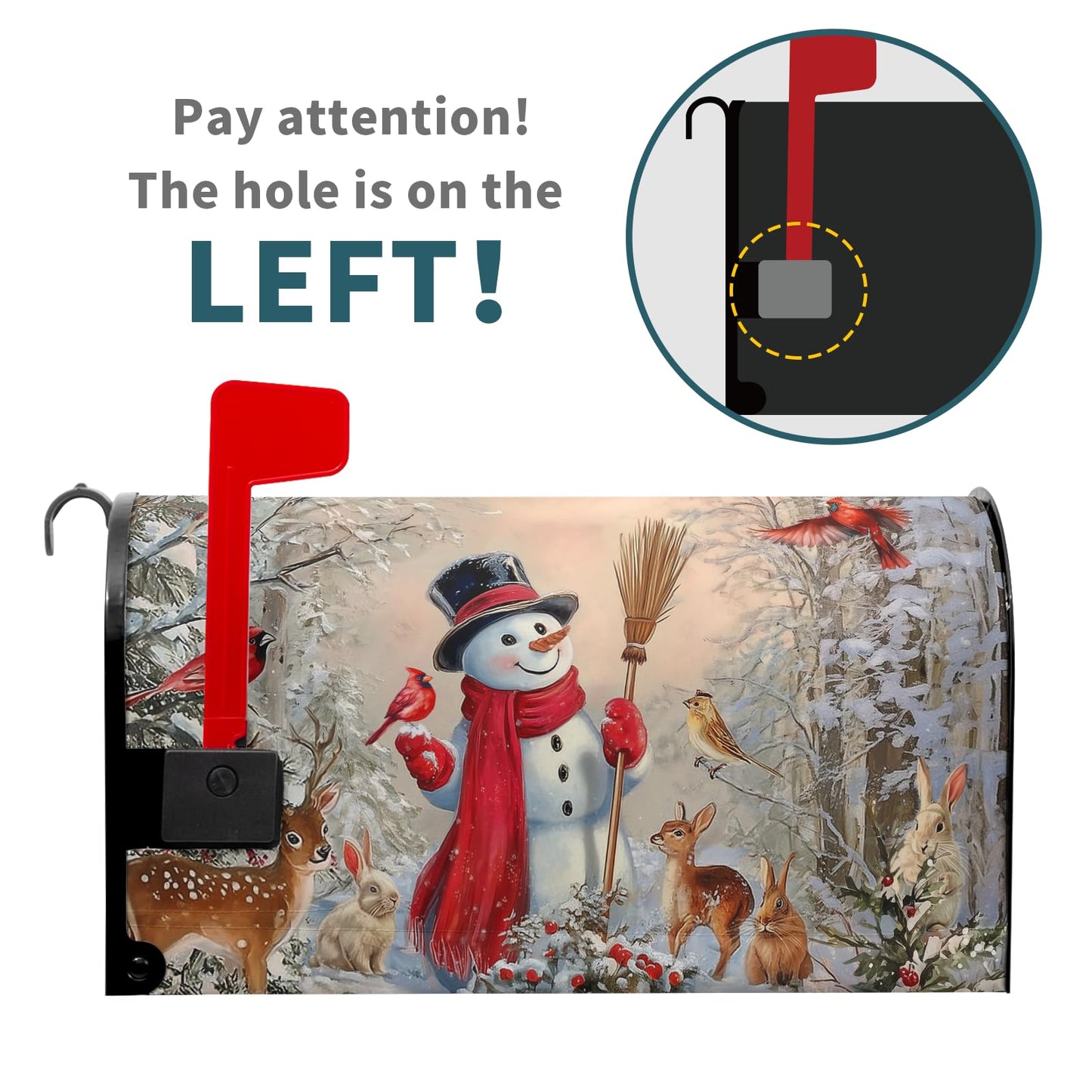 Sweetshow Winter Snowman Mailbox Covers Magnetic Standard Size 18" X 21",Red Cardinal Bird Cute Deer Rabbit Snowflake Mailbox Wraps Post Letter Box Cover for Holiday Garden Yard Decor