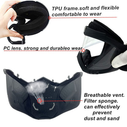 LJDJ Motorcycle Goggles with Removable Face Mask - Dirt Bike ATV Motocross Eyewear Anti-UV Adjustable MX Riding Offroad Cycling Motorbike Protective Glasses Racing Combat Tactical Military Goggles