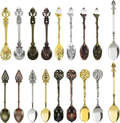 HOSTK Resto Coffee Spoons, Crystal Alloy Spoons, Creative Tableware Dessert Spoon, Vintage Carved Tea Spoon for Coffee Sugar Dessert Cake Ice Cream Soup Home Office Party Supplies (18 Pieces)