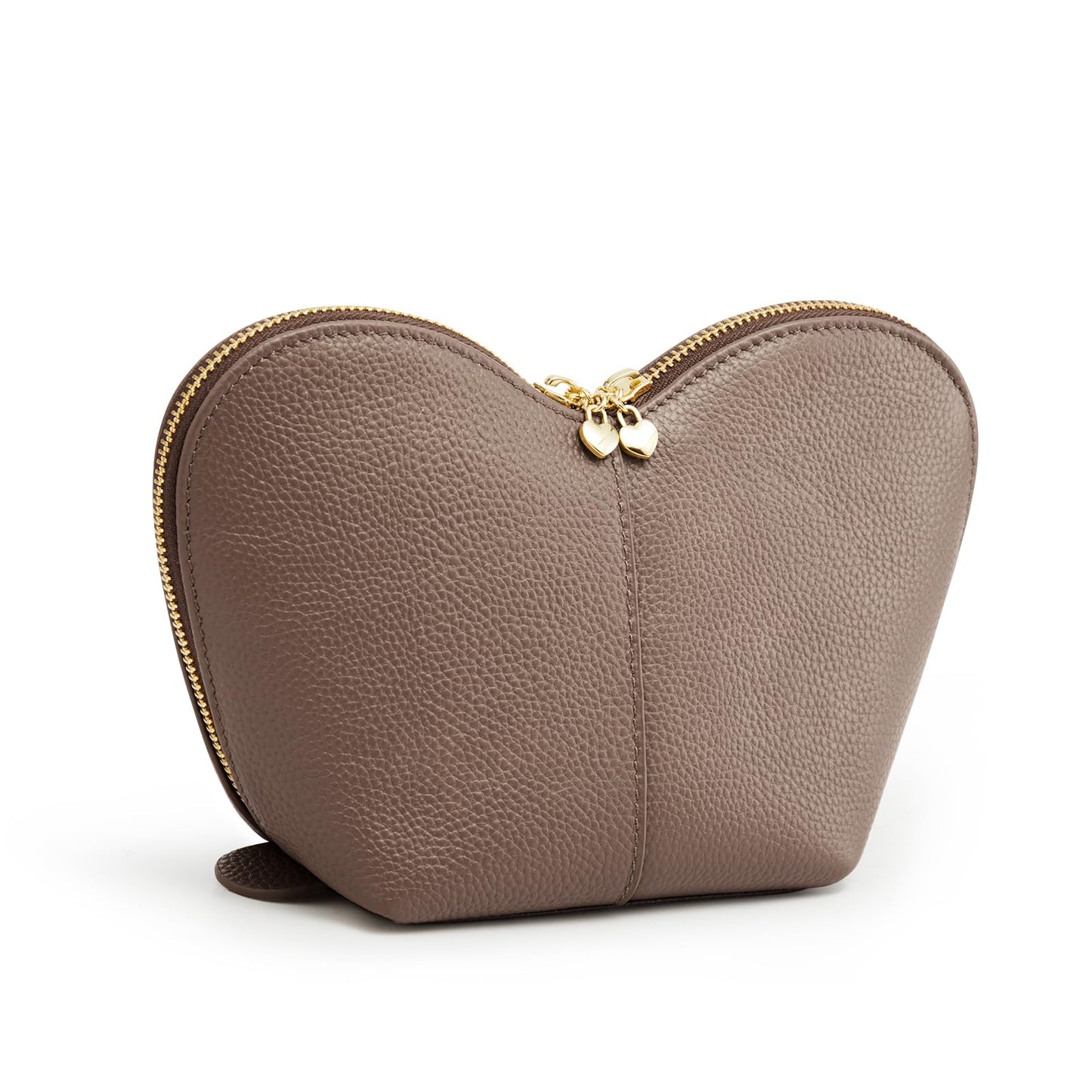 Kattee Leather Makeup Bag, Travel Large capacity Comestic Bag for Women, Heart Shaped Portable Organizer Toiletry Bag for Working,Khaki