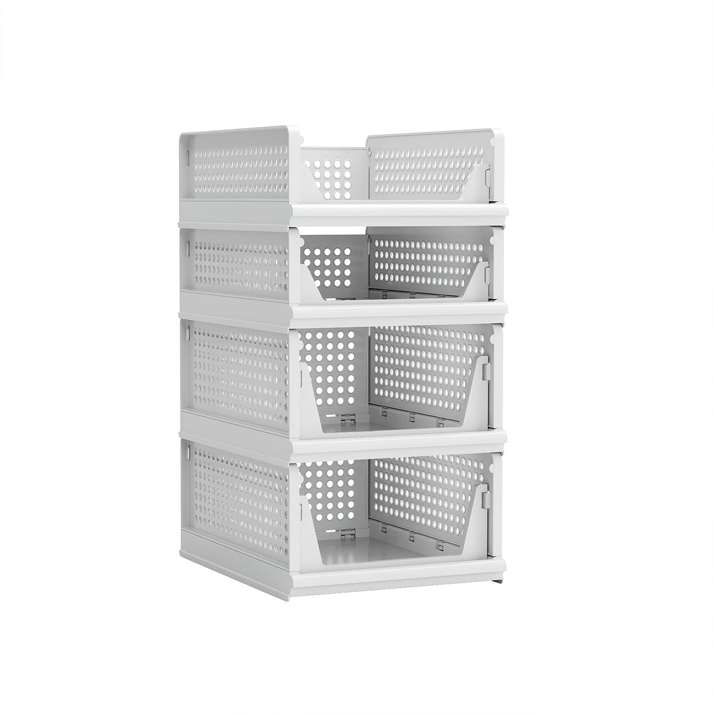 Proarea 4 Pack Stackable Plastic Storage Basket Closet Organizer Bin Foldable Clothes Organizer Storage Drawer Shelf Container for Living Room Bathroom Kitchen Office (2L+2S)