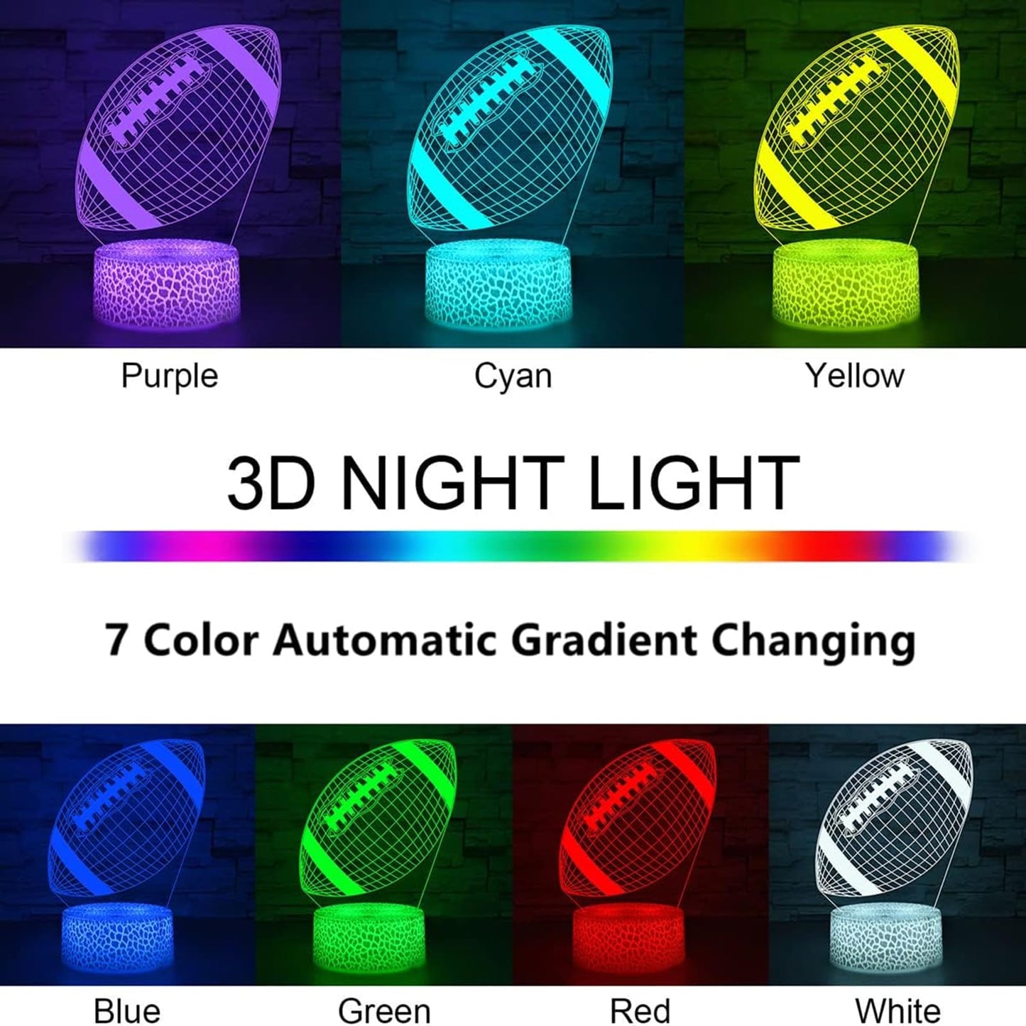 i-CHONY Football Gift Night Light for Kids Boys Girls Teens,Dimmable Led 3D Illusion Lamp,Birthday Holiday Xmas Gift,Football Sport Fan Children's Room Decorations
