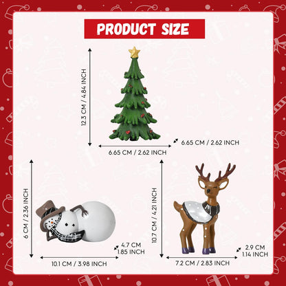 Smile Christmas Indoor Decoration, Set of 3 Small Resin Figurines Snowman Christmas Tree, and Reindeer, Holiday Decor for Mantle Centerpieces and Tabletop