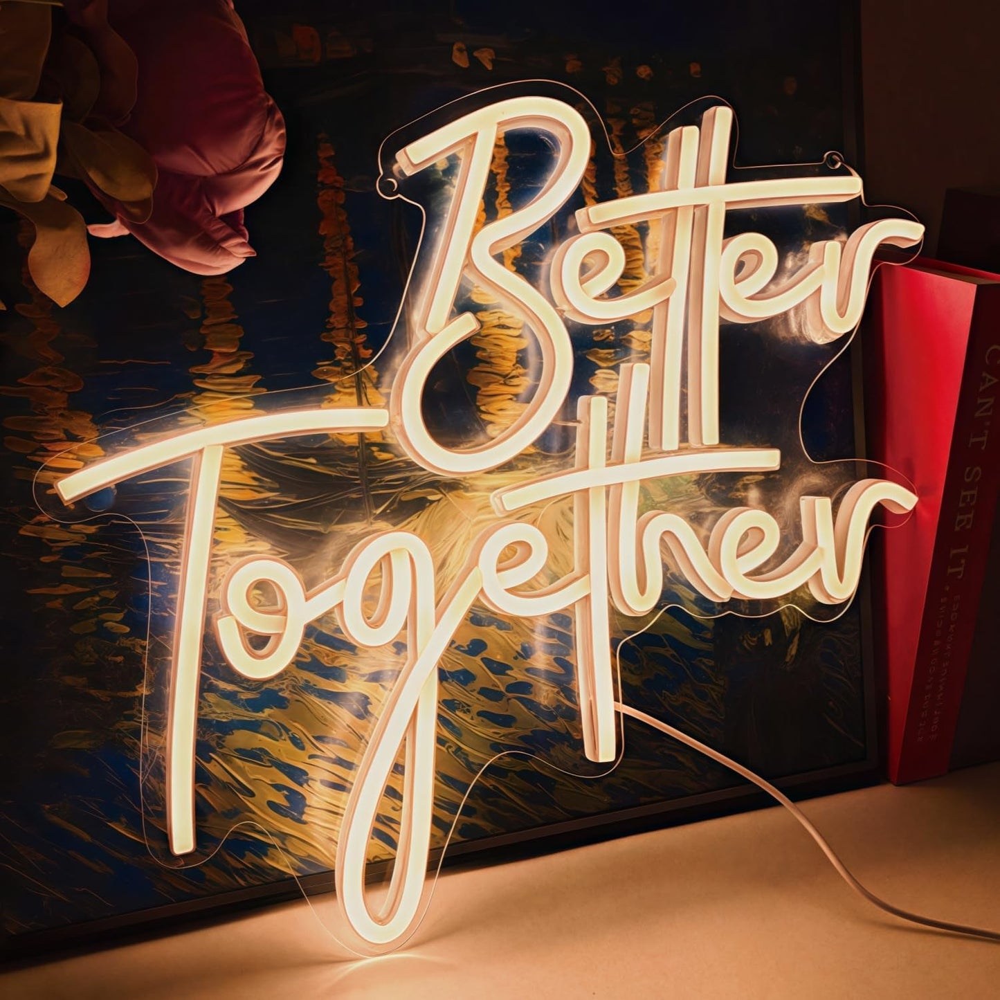 Better together Neon Signs for Wall Decor Neon Wall Art Acrylic LED Lights with Hanging Chain Light Up Signs for Bedroom Decor Man Cave Bar Pub Wedding Party 5V USB Operated Dimmable