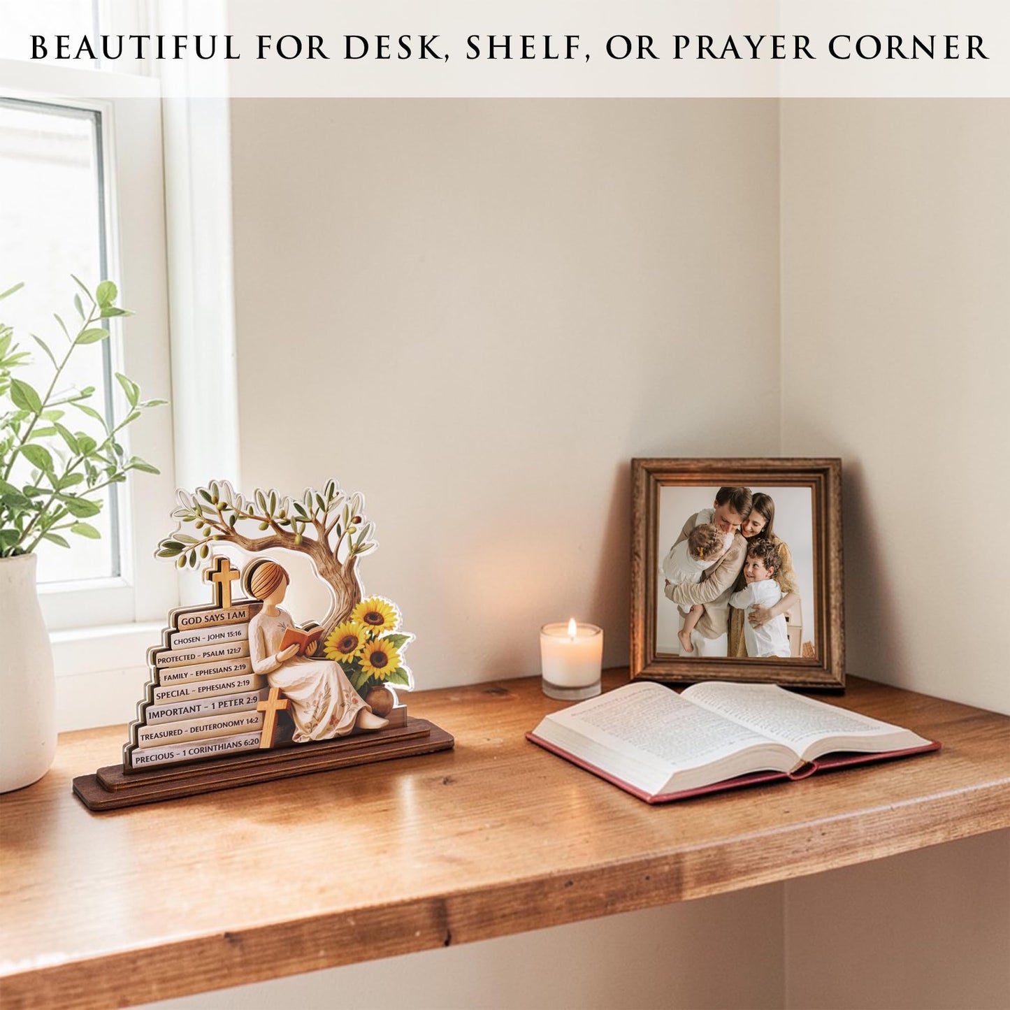 Christian Gifts for Women, Bible Verse Desk Decor, God Says I Am Decorative Sign, Inspirational Religious Tabletop Plaque for Office Desk, Home, Prayer Room, Christian Gift for Mom Daughter Teen Girls