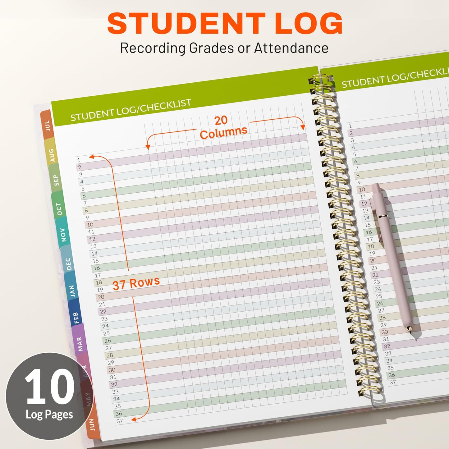 SUNEE Teacher Planner 2026-2027 Academic Year, 7 Periods Lesson Plan Book Jul 2026 - Jun 2027, 8.5"x11" Weekly Vertical Layout Monthly Organizers with Calendars, Bookmark, Waterproof Cover,Pink Marble