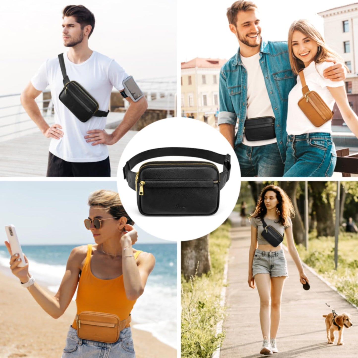 S-ZONE Fanny Packs for Women Genuine Leather RFID Blocking Crossbody Bags Purses Sling Waist Chest Bag Gifts Travel Running Adjustable Strap Men