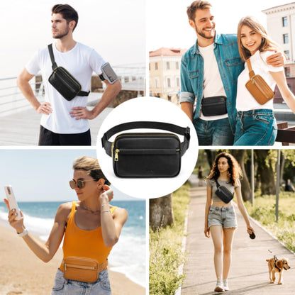 S-ZONE Fanny Packs for Women Genuine Leather RFID Blocking Crossbody Bags Purses Sling Waist Chest Bag Gifts Travel Running Adjustable Strap Men