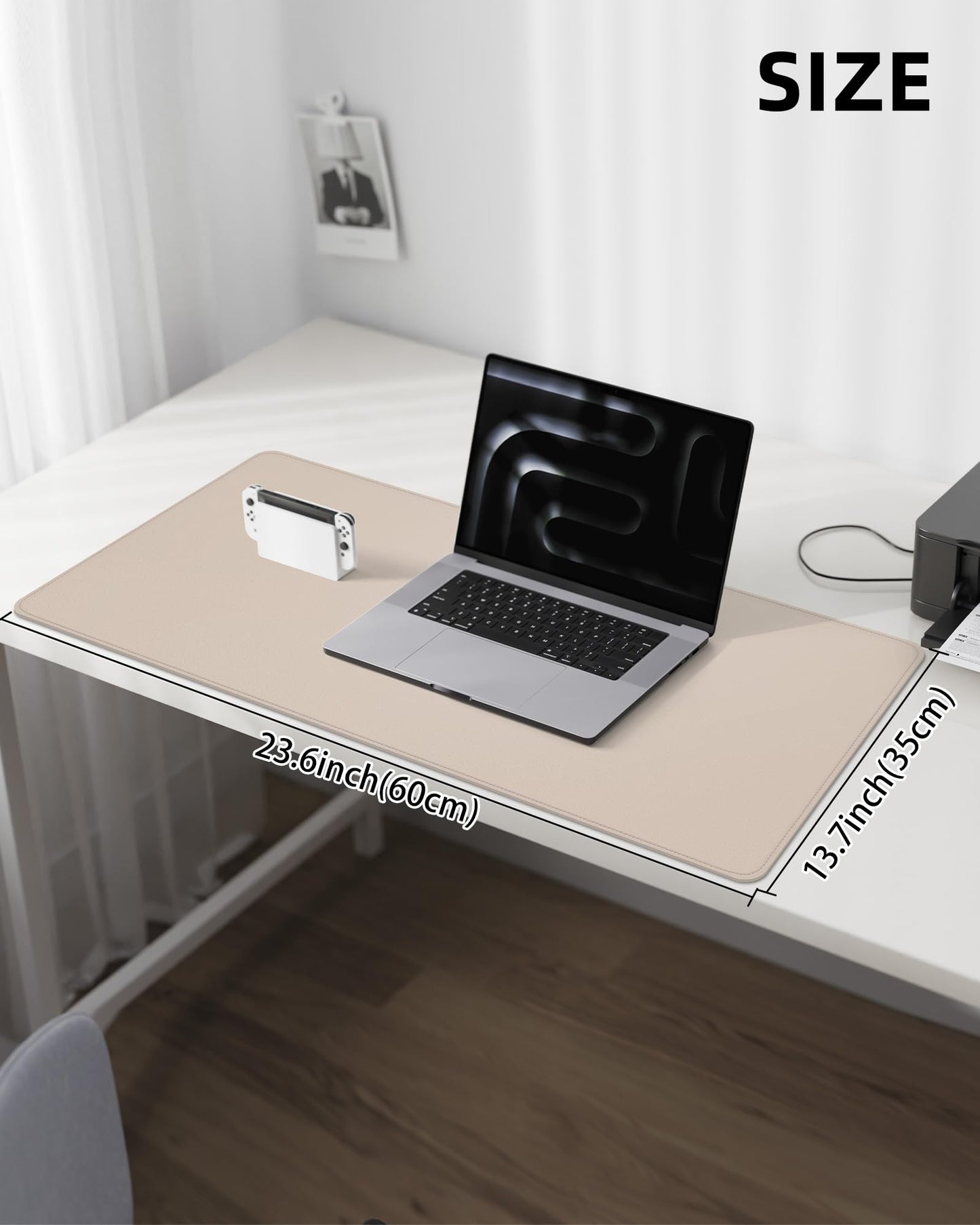 Leather Desk Pad Protector, Mouse Pad, Office Desk Mat, Non-Slip PU Leather Desk Blotter, Laptop Desk Pad, Waterproof Desk Writing Pad for Office and Home (Beige, 31.5" x 15.7")