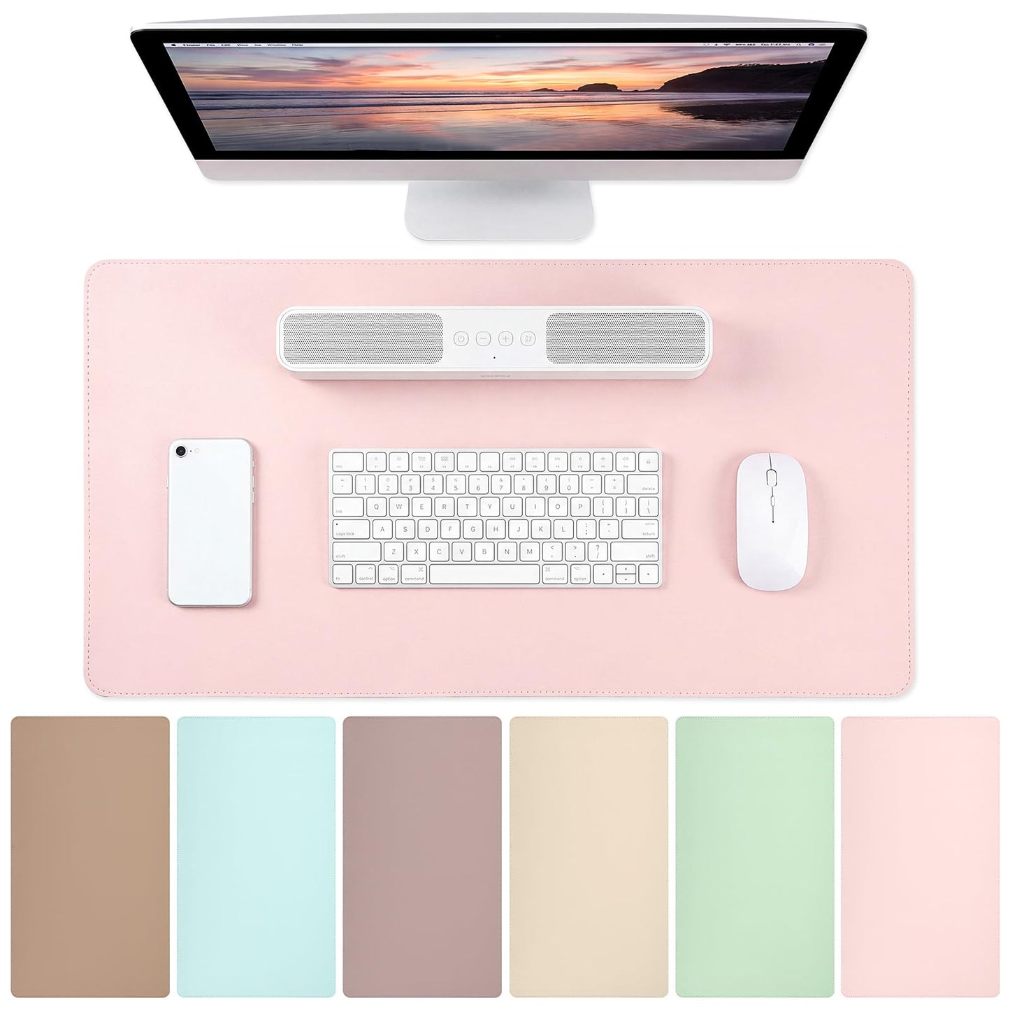 Tellegloww 6 Pack Non-Slip Leather Desk Pad Protector, 23.6"x 13.8" Office Desk Mat for Keyboard and Mouse, Waterproof PU Laptop Blotte Writing Pad with Suede Back for Home School Office, 6 Colors