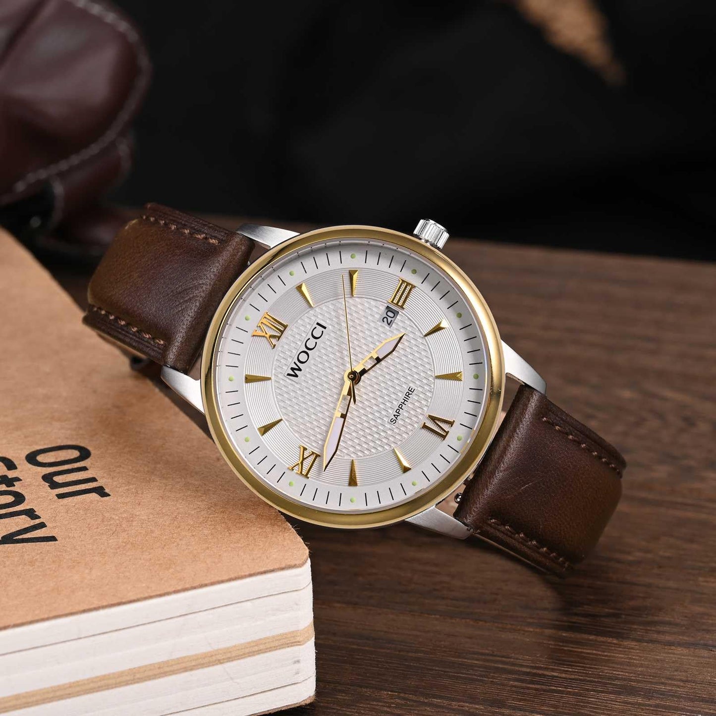 WOCCI 20mm Watch Band for Men and Women, Genuine Leather - Top Grain Leather, Quick Release Strap, Golden Buckle (Dark Brown)