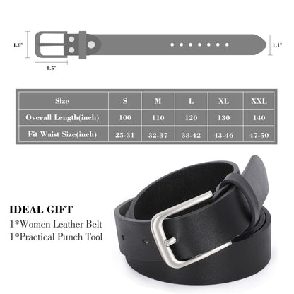 WHIPPY Women Casual Leather Belt for Jeans Pants, Fashion Ladies Waist Dress Belt Black Buckle Black M