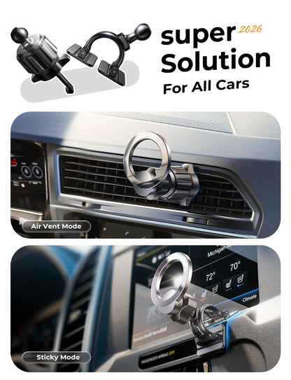 LISEN for MagSafe Car Mount iPhone 17 Car Accessories for Men Women Interior,Magnetic Phone Holder for Car [95% Increase Magnetic] Truck Vent Phone Mount 2X Mat Fit GPS iPhone 17 Pro Max Air 16 15