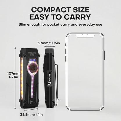 UV Flat EDC Flashlight Rechargeable 1800 High Lumens Pocket Light with RGB,Magnetic Base Small Flashlights with Dual Switch,Stepless Dimming,USB-C Waterproof Work Flash Light for Work,Home,Emergencies