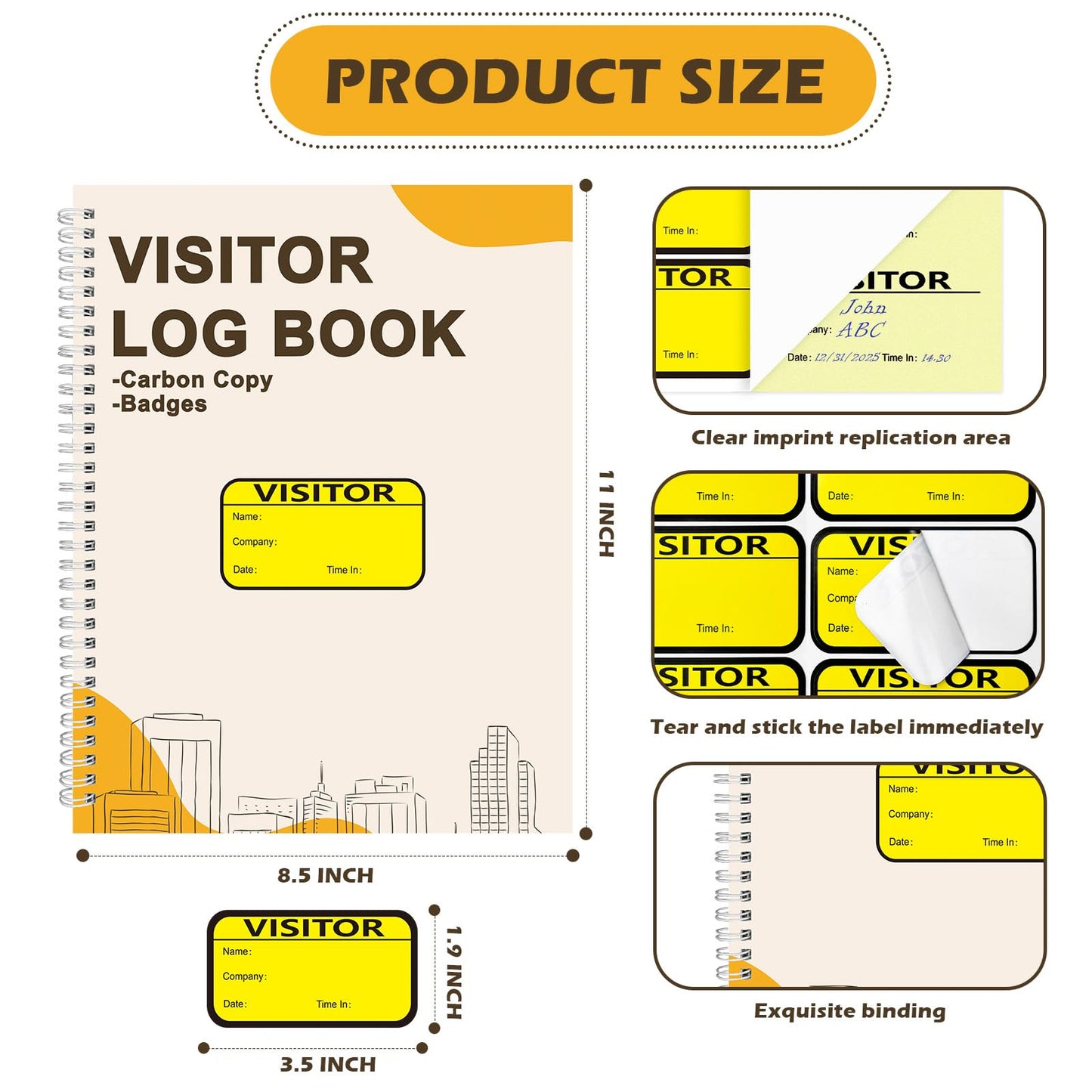 3 Pack Visitor Badges with Carbon Copy Visitor Stickers Letter Size Visitor Log Book Protecting Privacy Pages School Church Business Pass 450 Visitor Badges Guest Register Book 90 Memo Pages (3)