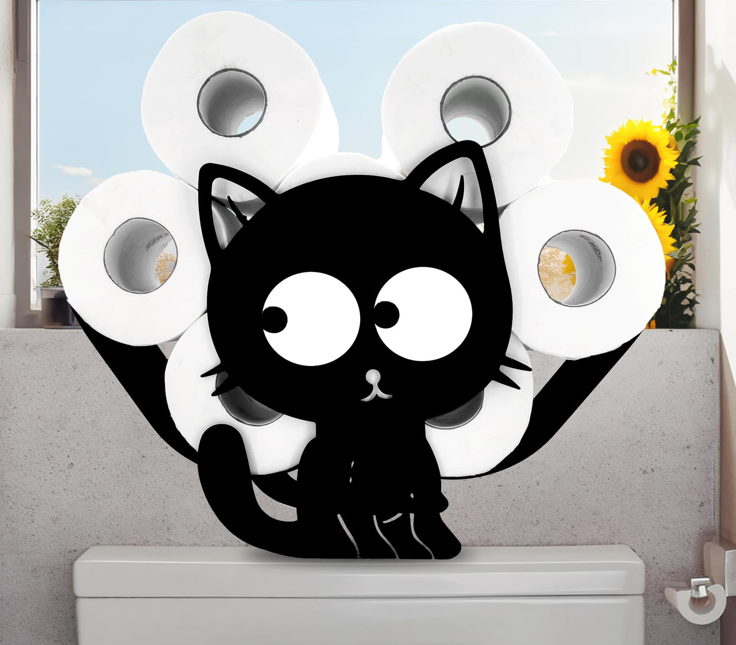 Euiroet Funny Cat Toilet Paper Holder - Freestanding Metal Animal Storage for Bathroom - Black Home Decor Organizer Holds Extra 8 Rolls