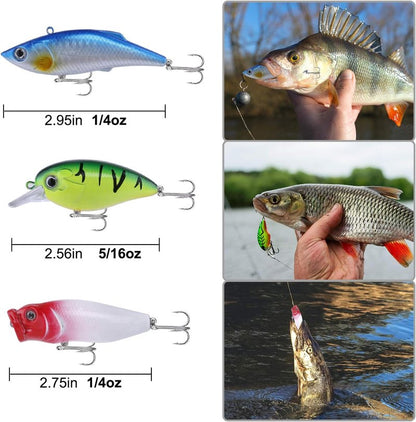 Fishing Lures Kit - 292-Piece Tackle Box with Crankbaits, Hooks & Weights | Perfect Gift for Men - Bass & Trout Fishing
