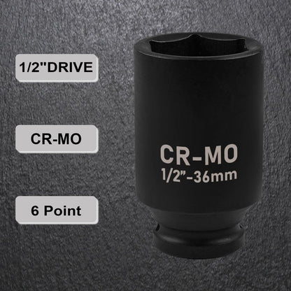 EGOFIX 36mm Socket 1/2" Drive Deep Impact Metric Socket,CR-MO 6 Point for Easy Removal of Axle Nut