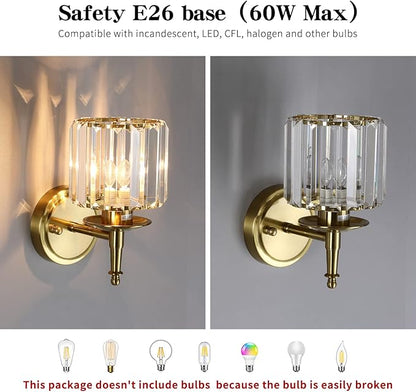 Gold Vanity Lights Bathroom, 3 Lights Fixture for Bathroom Over Mirror, Modern Crystal Wall Sconces Vanity Lighting Fixtures
