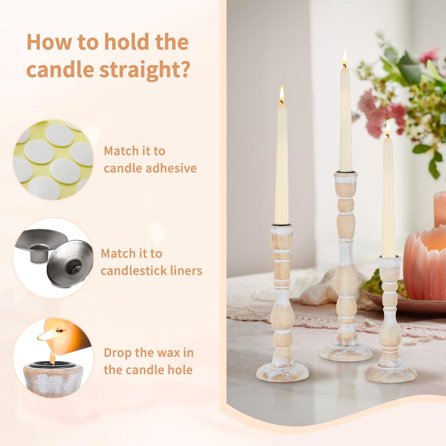 NUPTIO Candlestick Holders Wood for Home: Set of 3 Tall Farmhouse Taper Candle Holders for Christmas Gift Mantel Decor