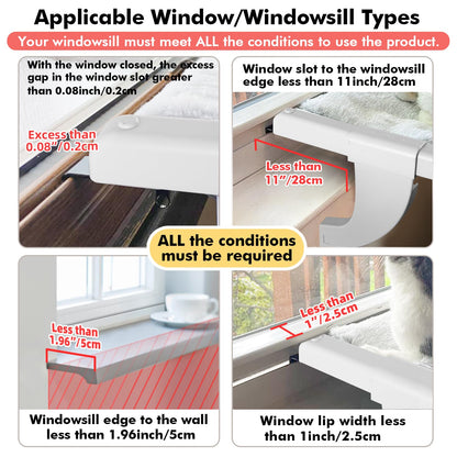 Zoratoo Window Sill Mount Cat Perch for Indoor Cats, One-Step Sliding Clamping Slot Adjustment Cat Hammock with Washable Cover, No Suction Cups Pet Bed for Windowsill & Bedside (XL)