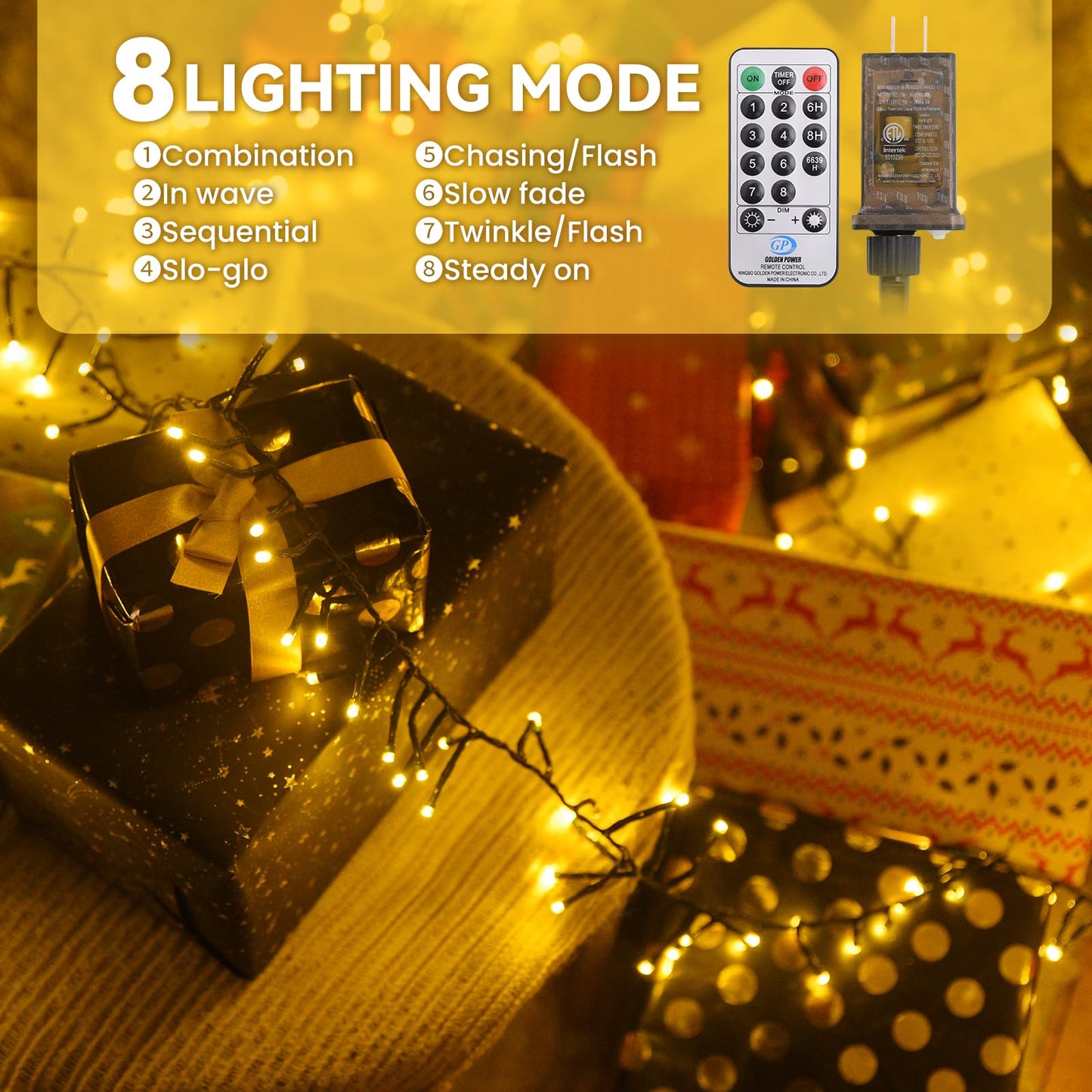 300 LED Warm White String Lights - 36FT Plug-in Outdoor & Indoor Fairy Lights with Remote, Timer & 4 Brightness Levels - Waterproof Patio Bedroom Christmas Wedding Decorative Lights,Green Wire
