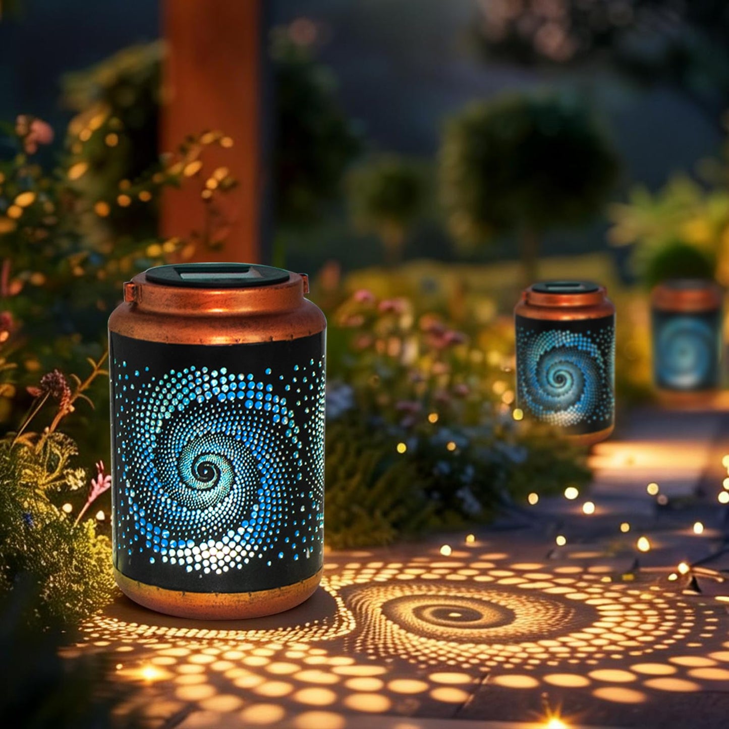 DIBIEECN Birthday Gifts for Women Mom Grandma Wife, Solar Lanterns Outdoor Waterproof, Metal Hanging Lights Garden Decor, LED Decorative Lantern for Patio Porch Backyard, Blue, 2 Pack
