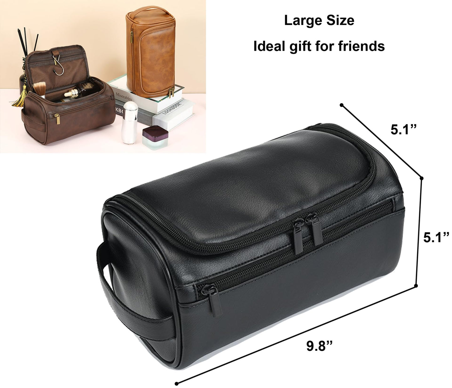 RC ROCKCOW Toiletry Bag for Men, Travel Shaving Dopp Kit Water-resistant Bathroom Toiletries Organizer PU Leather Cosmetic Bags