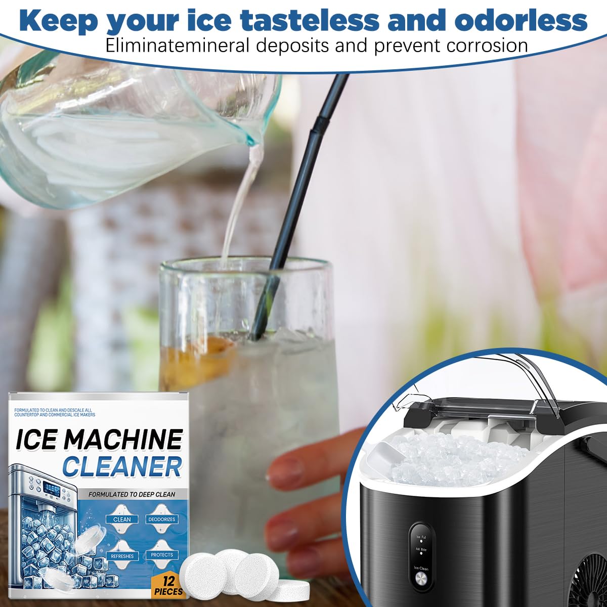 Ice Machine Cleaner Maker Descaler - 24 Clean Tablets- Bulk 1 Year Supply, Compatible with Opal,Frigidaire, Nickel Safe Scale Remover for Countertop, Nugget Ice Makers