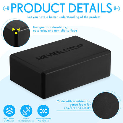 RoundFunny 4 Pack Yoga Blocks Non Slip Pilates Brick Foam Blocks Pilates Dance Gymnastics Workout Fitness Props Tool for Stretching Meditation and Exercise (Black)
