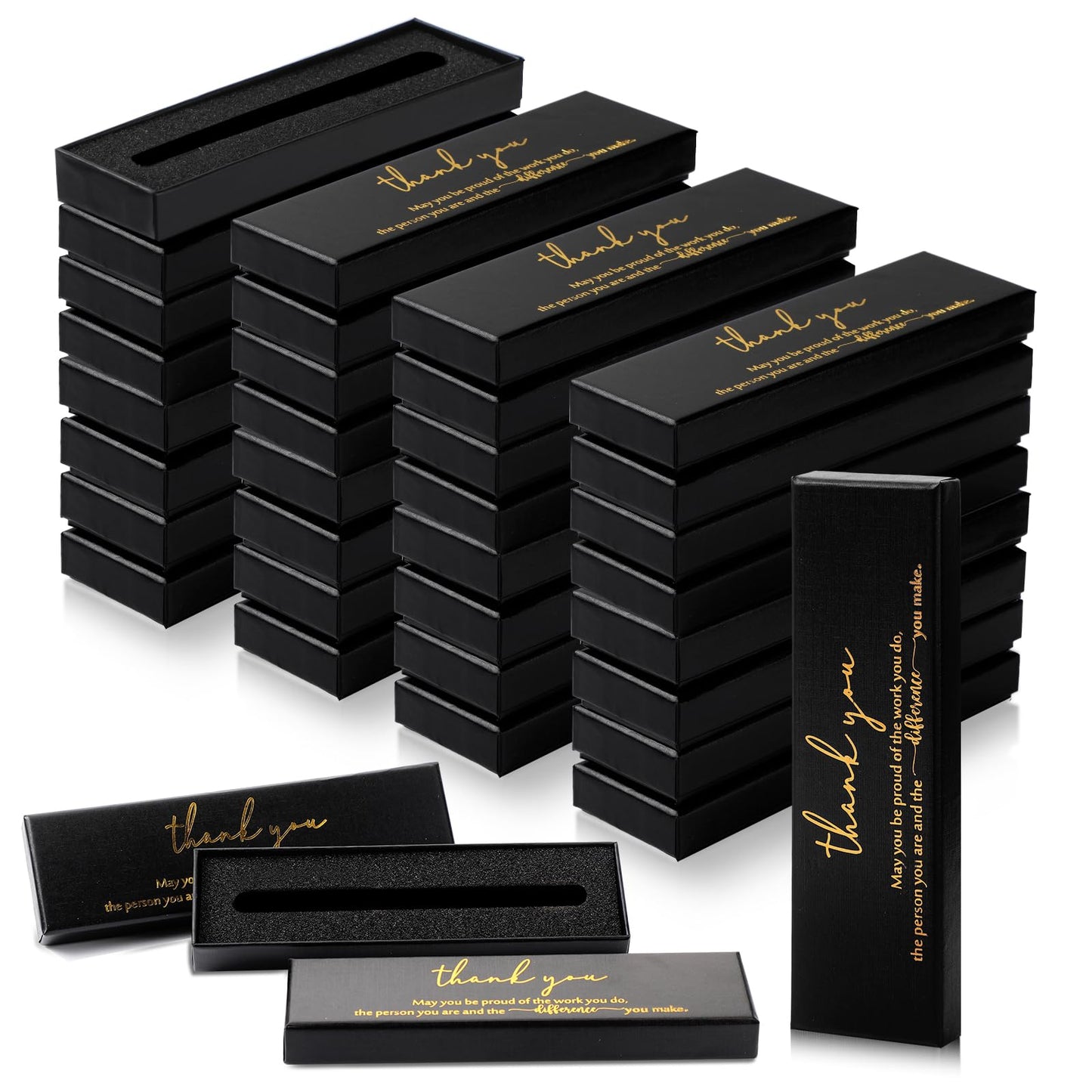 Fulmoon 24 Pcs Inspirational Pen Boxes Empty Thank You Pen Boxes for Ballpoint Jewelry Display Motivational Quote Cases Appreciation Gifts for Employee Teacher Coworker Office Team(Black)