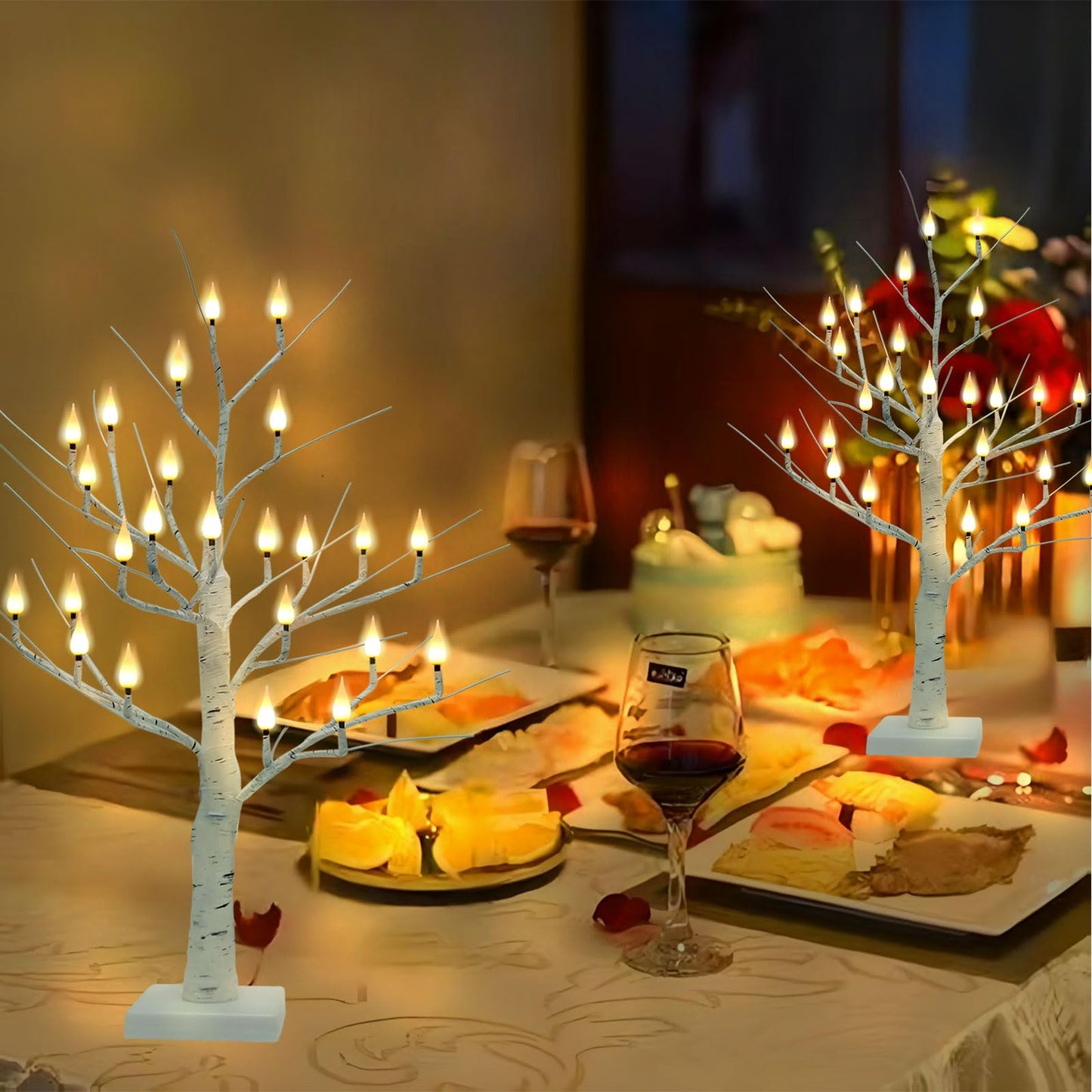 Evicyego 2Ft Candle Light Trees for Decoration Indoor, Twinkle Tree with 24LED Flameless Candles Lights, USB/Battery Operated Birch Tree Candles for Home Tabletop Mantel Christmas Birthday Party Decor