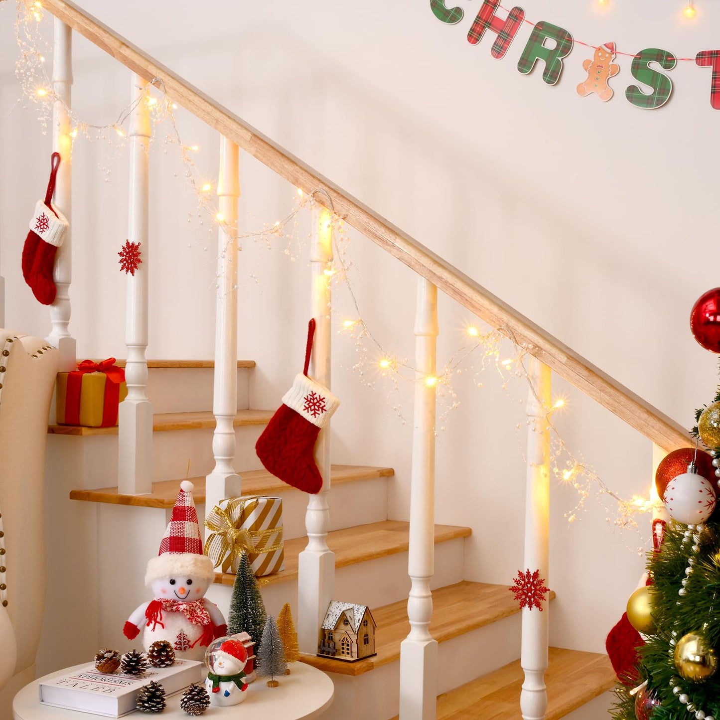 Waipfaru Christmas Garland with Lights,2Pcs Lighted Berry Garland, 13.1FT Christmas Tree Garland, Christmas Decorations Indoor for Home Outdoor Gate Table Fireplace New Year Decor, White