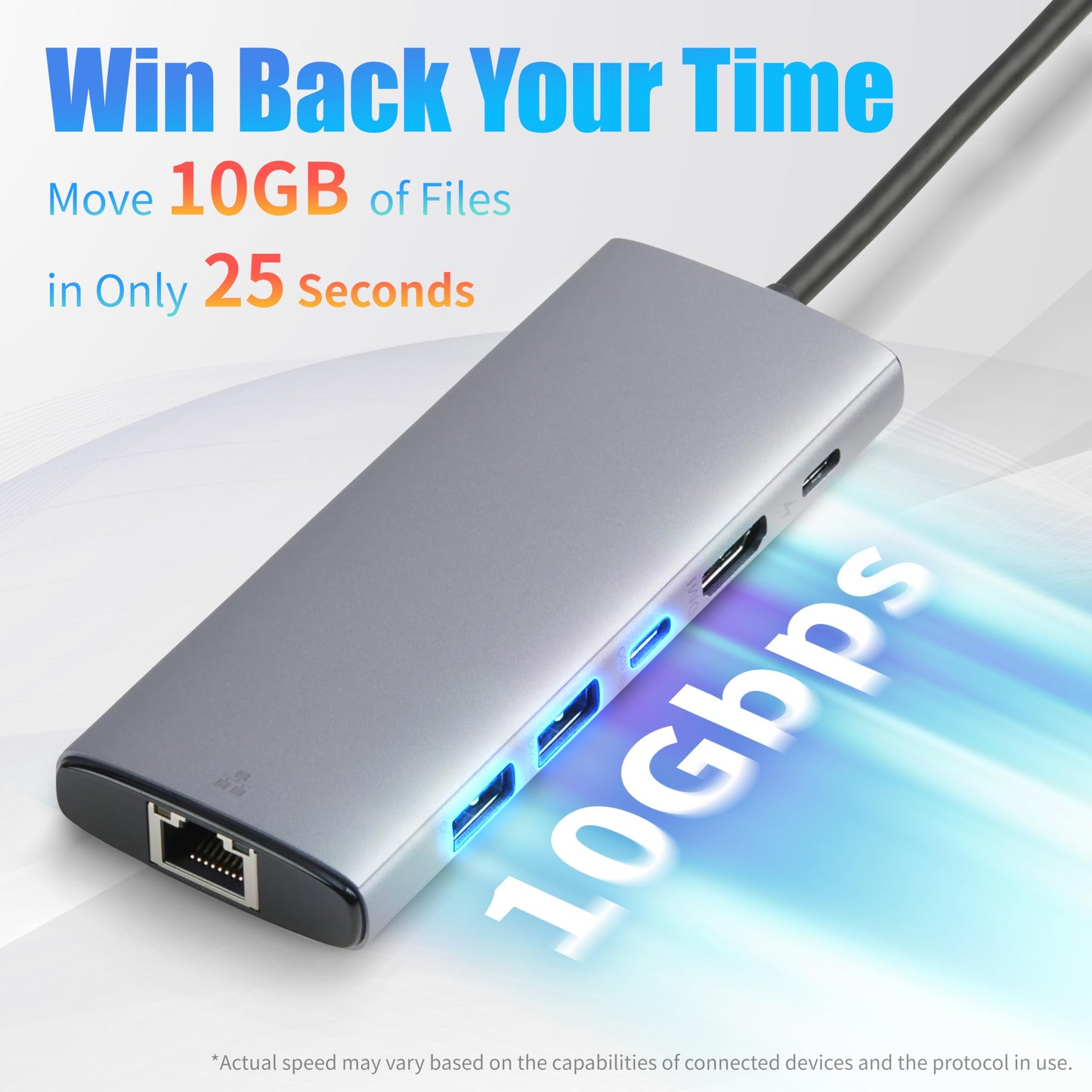 Amazon Basics 6-in-1 USB-C 3.2 (10G) Hub, Multiport Adapter with 100W Power Delivery, 4K HDMI, Ethernet, 2 USB-A, 1 USB-C, Light Grey, 4.70 x 1.81 x 0.59 inches