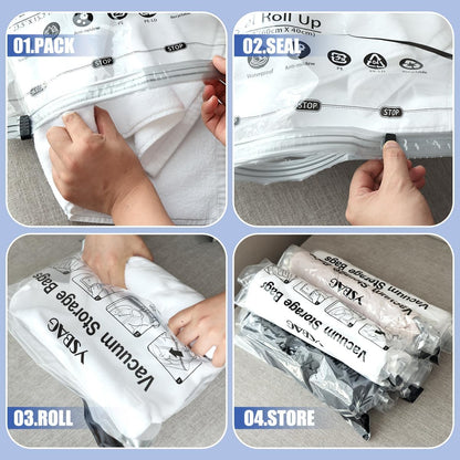 Seal Bags for Clothing- Roll Up Compression Storage Bags, Space Saver Shrink Organisers for Travel Luggage Clothes Blankets Comforters (6 Small)