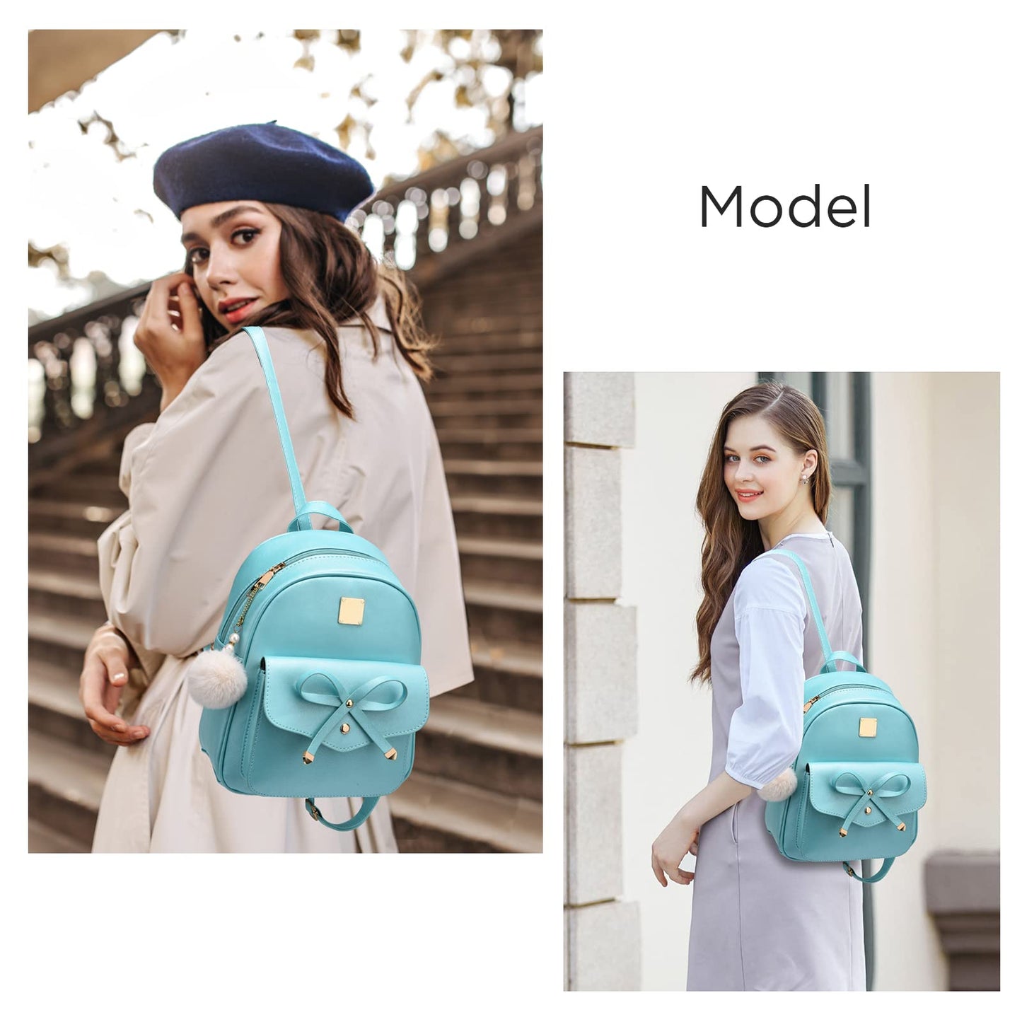 I IHAYNER Girls Bowknot 3-Pieces Fahsion Leather Backpack Backpack Purse for Women Rucksack for Ladies Shoulder Bag Pearl Blue