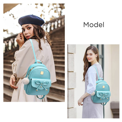 I IHAYNER Girls Bowknot 3-Pieces Fahsion Leather Backpack Backpack Purse for Women Rucksack for Ladies Shoulder Bag Pearl Blue