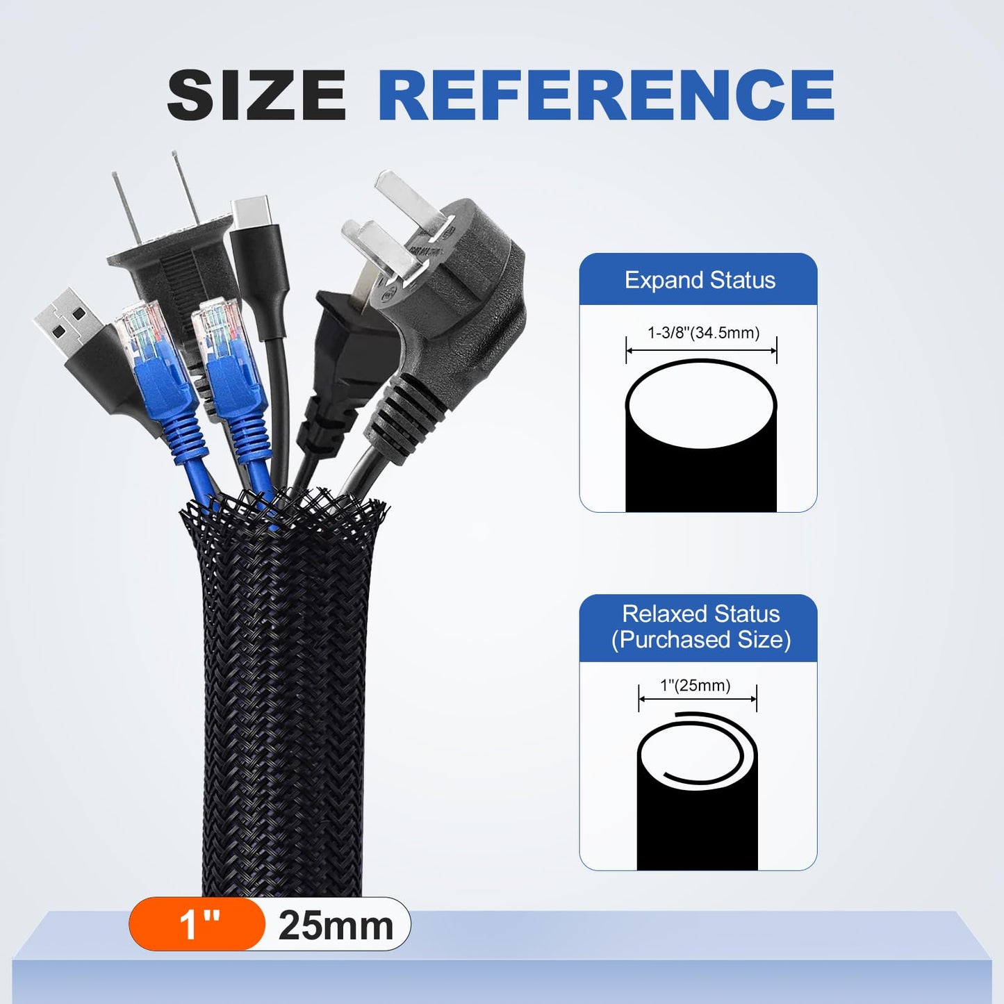 ELECFUN 16ft - 1 inch Cable Management Sleeve Cord Protector, Split Wire Loom for USB TV Computer, Braided Wire Cover Hider Organizer Tubing Protect Cat Dog from Chewing, Black