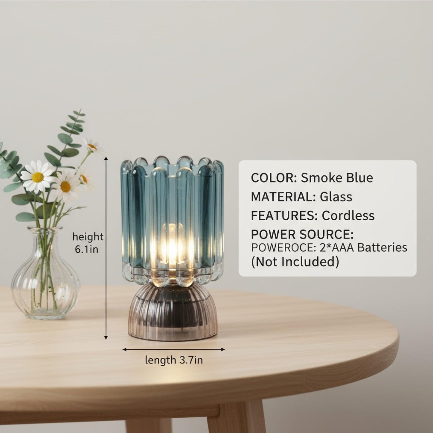 MiuBrty Battery Operated Lamp with Auto-Off Timer, Cordless Table Night Light for Bedroom & Entryway, Portable LED Lamp for Home, Outdoor, Camping No Battery Included (Wine Glass Design-Smoke Blue)