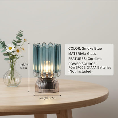 MiuBrty Battery Operated Lamp with Auto-Off Timer, Cordless Table Night Light for Bedroom & Entryway, Portable LED Lamp for Home, Outdoor, Camping No Battery Included (Wine Glass Design-Smoke Blue)